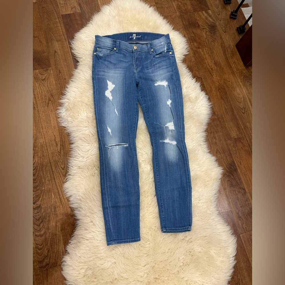 7 for all mankind blue distressed jeans